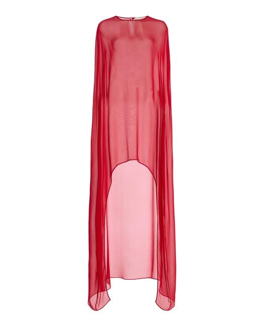 The New Arrivals Ilkyaz Ozel Red Shiva Silk-Chiffon Cape Top