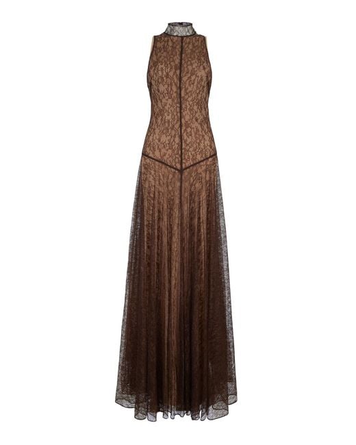 De La Vali Brown Foehn Lace Maxi Dress