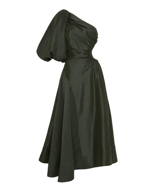 Aje. Green Concept Asymmetric Cutout Silk-linen Maxi Dress