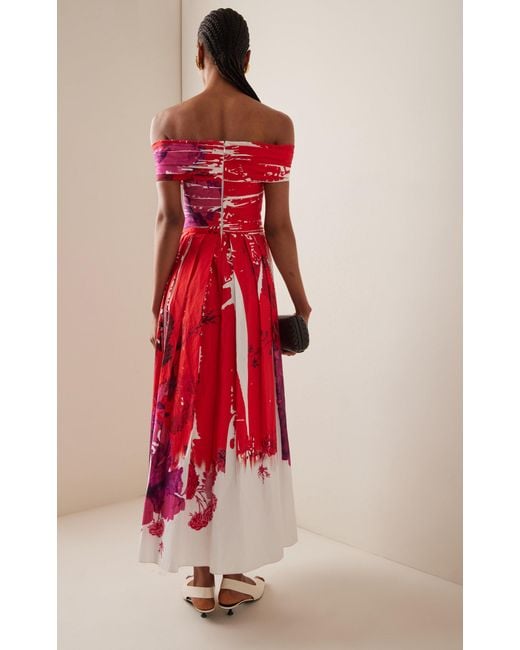 Erdem Red Off-the-shoulder Faille Midi Dress