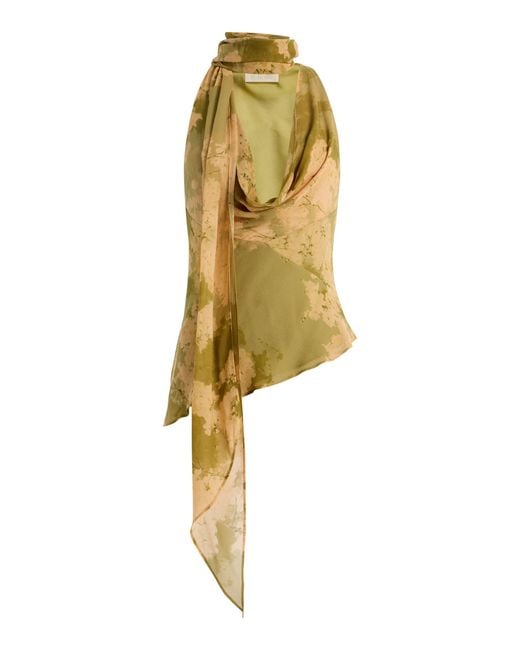 De La Vali Yellow Exclusive Diosa Cowl-Neck Georgette Scarf Top