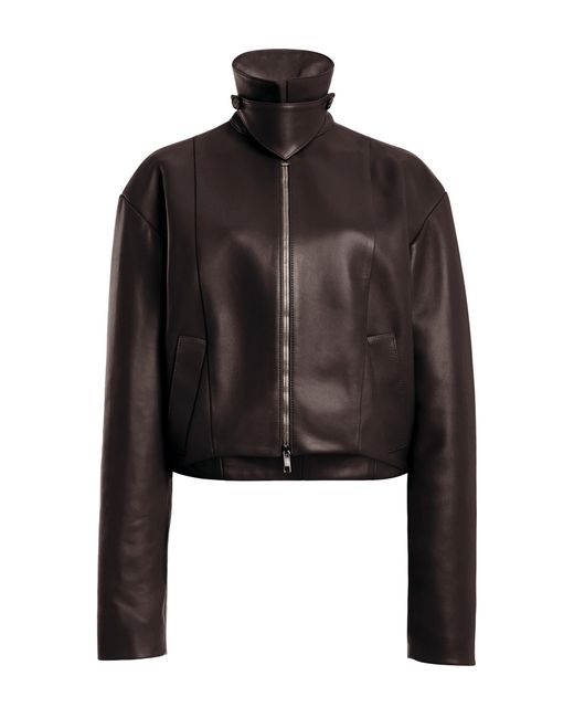 Brandon Maxwell Black The Alexis Sculpted Leather Bomber Jacket