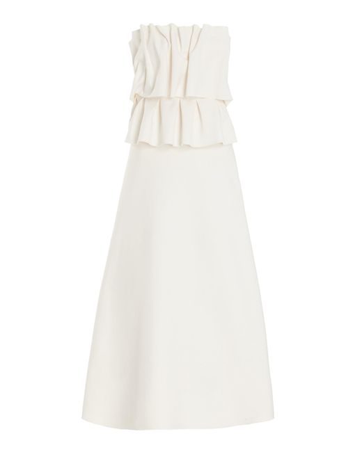 House of Dagmar White Ruffled Stretch-crepe Strapless Midi Dress