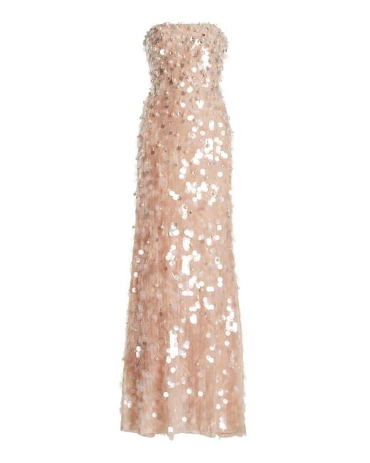 Carolina Herrera Natural Embellished Strapless Column Gown