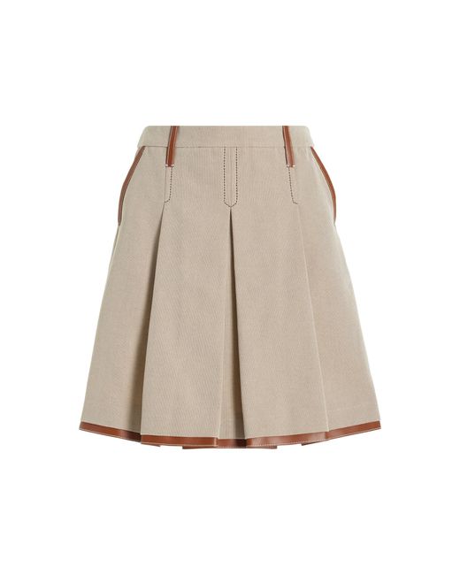 Miu Miu Natural Pleated Cotton-canvas Midi Skirt