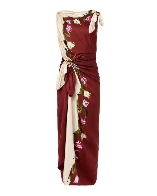 Monse Brown Asymmetrical Tie Silk Midi Dress