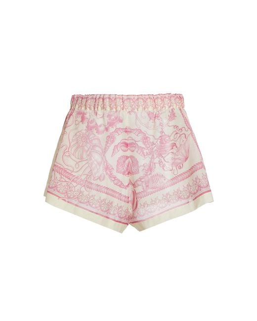 Versace Pink La Vacanza Printed Cotton Voile Shorts