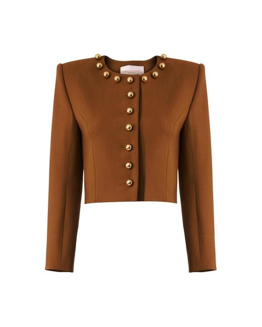 Carolina Herrera Brown Cropped Wool Jacket