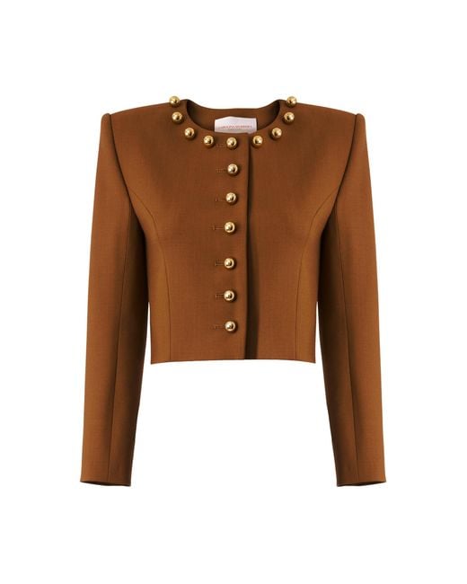 Carolina Herrera Brown Cropped Wool Jacket