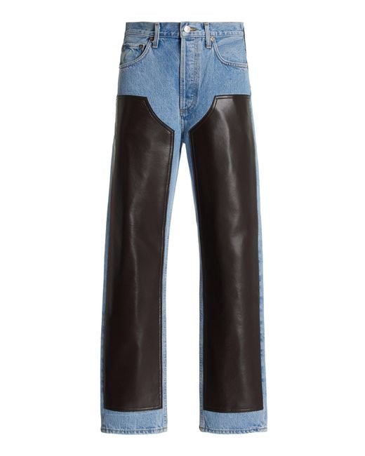 Agolde Blue Ryder Leather-detailed Rigid High-rise Straight-leg Jeans