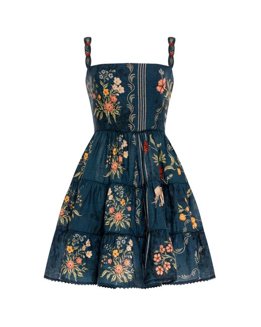 Agua Bendita Blue Lima Mini Isolda Linen Mini Dress