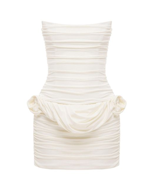 BALYKINA White Gia Ruched Mini Dress With Detachable Skirt