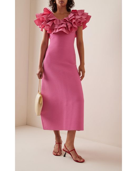Pink ruffle midi dress online