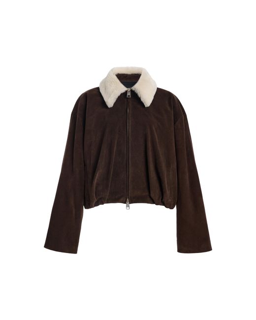 Brandon Maxwell Black Exclusive Shearling-Trimmed Gathered Suede Jacket