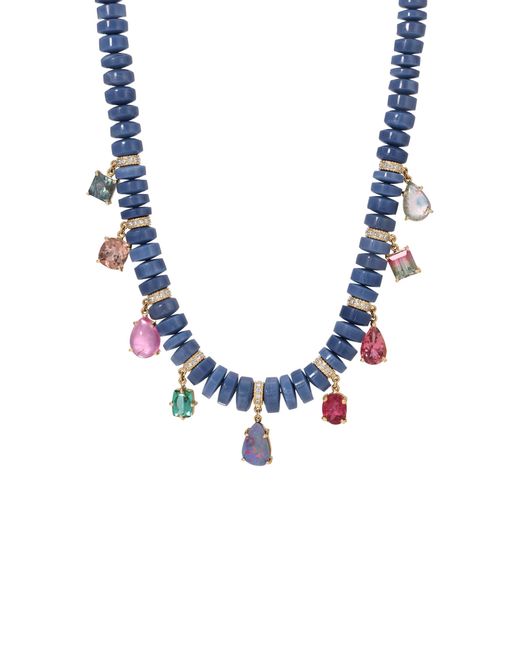 Jacquie Aiche Blue 14K Graduated Opal Cylinder Beaded Necklace With Multi Gemstone Shakers