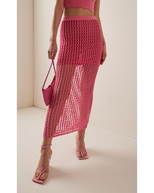 Jonathan Simkhai Pink Exclusive Odie Crocheted Cotton-blend Midi Skirt