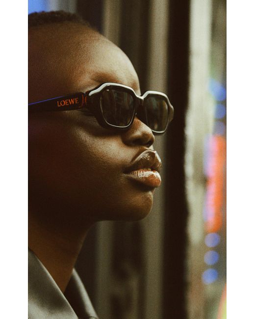 Loewe Black Slim Rectangle-Frame Acetate Sunglasses