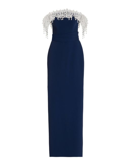 Pamella Roland Blue Pearl Fringed Gown