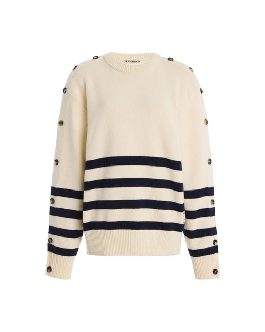 J.W. Anderson White Button-Sleeve Breton Wool Sweater