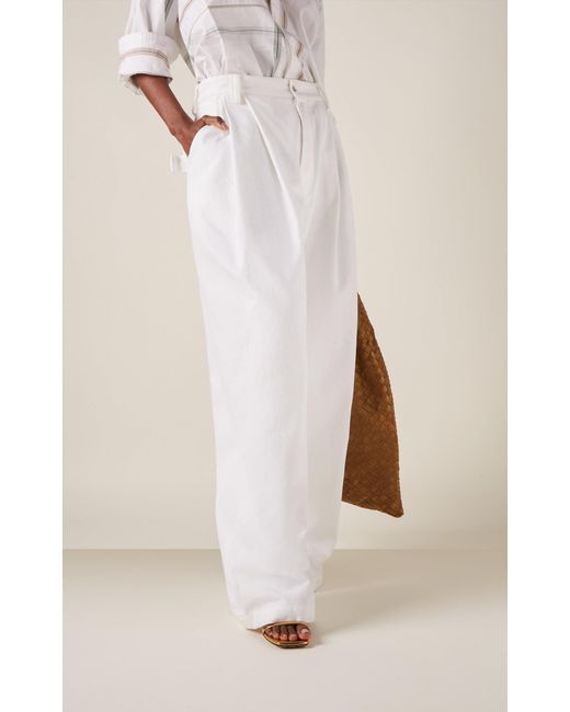 Bottega Veneta White Pleated Denim Wide-leg Trousers