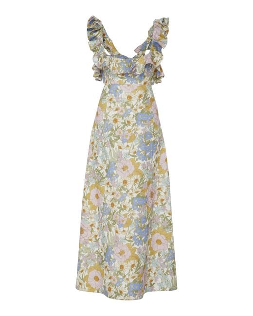 Zimmermann Multicolor Ruffled Floral-print Linen Midi Dress