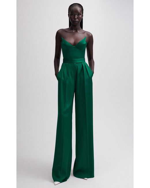Alex Perry Green Strapless Bustier Satin Crepe Crop Top