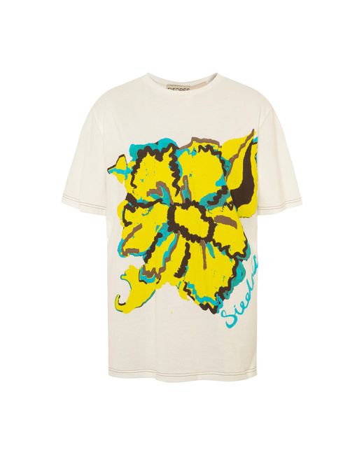 Siedres Yellow Titi Floral Printed Crewneck T-shirt