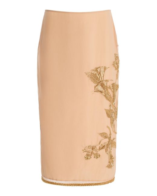 Staud Natural Seren Beaded Georgette Midi Skirt