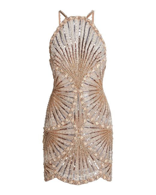 Zuhair Murad Natural Sand Shell Embroidered Mini Dress
