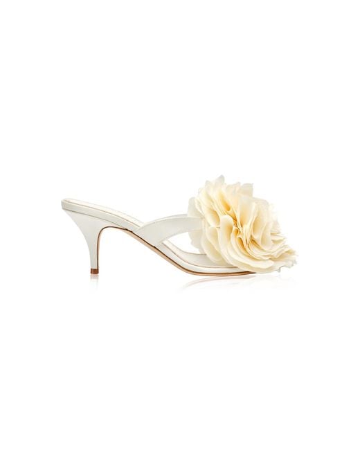 Magda Butrym Metallic Satin Cream With Flowers Thong Sandals