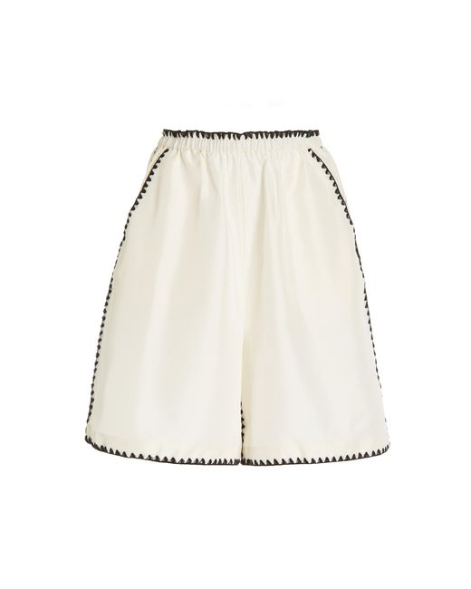 Totême  White Oversized Embroidered Silk Shorts