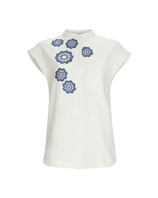 Silvia Tcherassi White Adele Linen-Cotton Top
