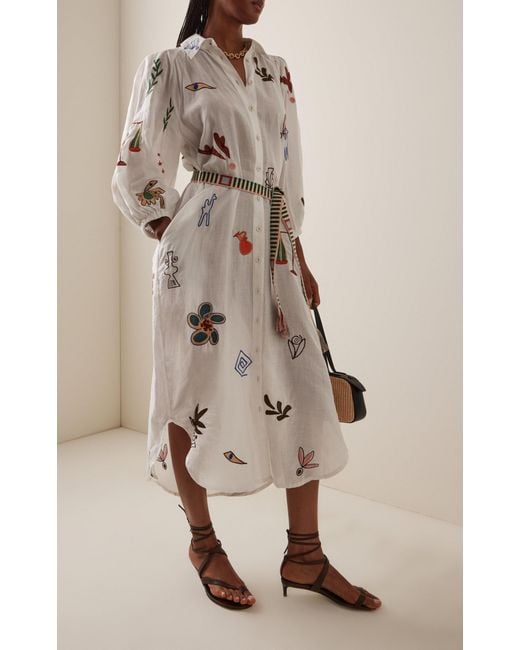 ALMAIS Mina Embroidered Midi Shirt Dress in White | Lyst Australia