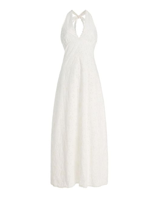 Posse White Salma Eyelet Cotton Maxi Halter Dress