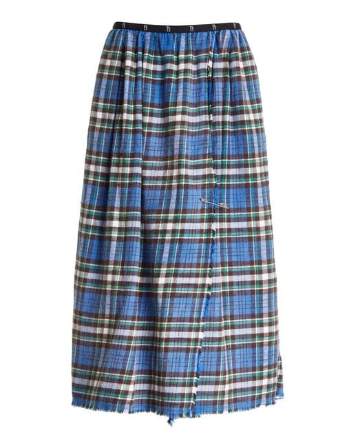 R13 Blue Plaid Cotton Midi Skirt
