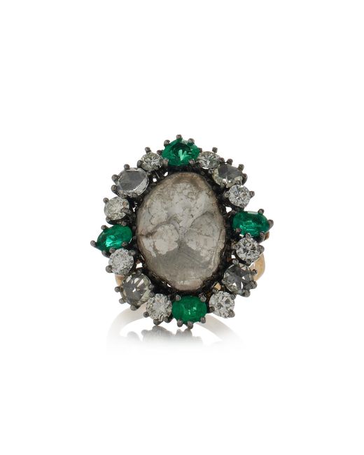 Amrapali White One-of-a-kind Rajasthan 14k Yellow Gold Diamond, Emerald Ring