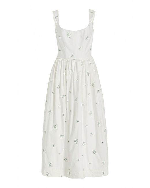 Markarian White Exclusive Floral-embroidered Cotton Midi Dress