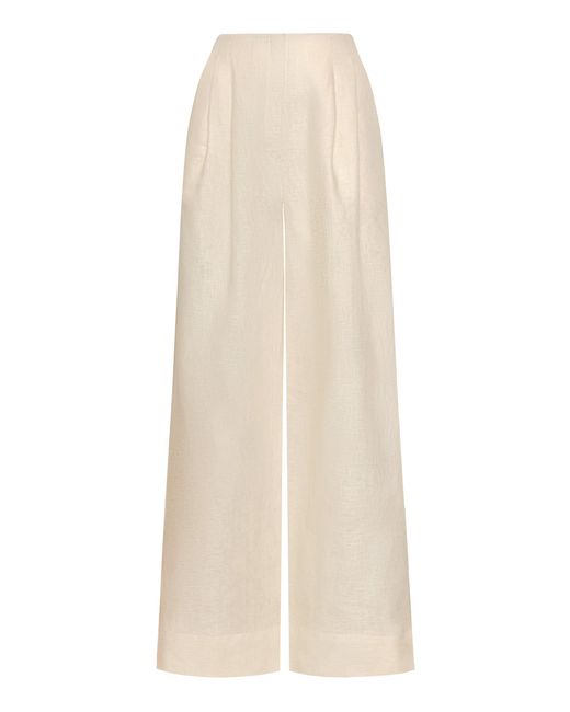 ANDRES OTALORA Natural Ancestra High-Rise Linen Wide-Leg Pants
