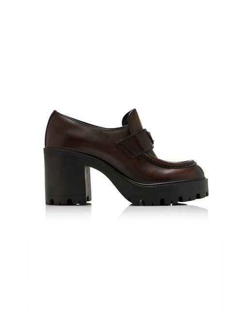 Prada Black Leather Platform Loafer Pumps
