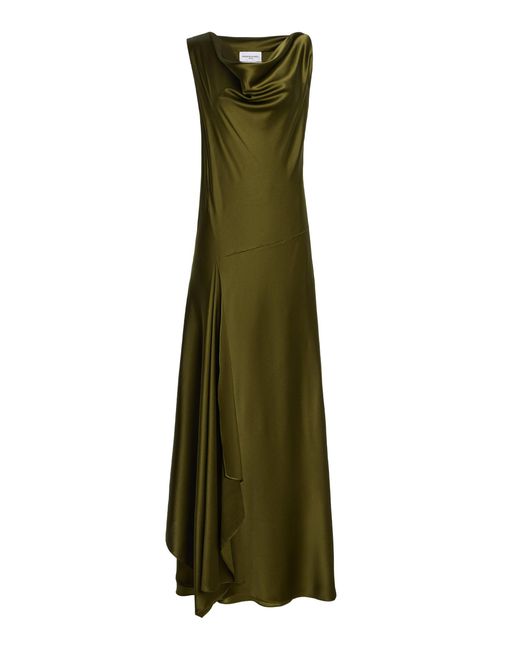 Brandon Maxwell Green Wynn Draped Stretch-Silk Charmeuse Maxi Dress