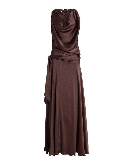 Siedres Brown Exclusive Nesta Draped Devoré Chiffon Maxi Dress