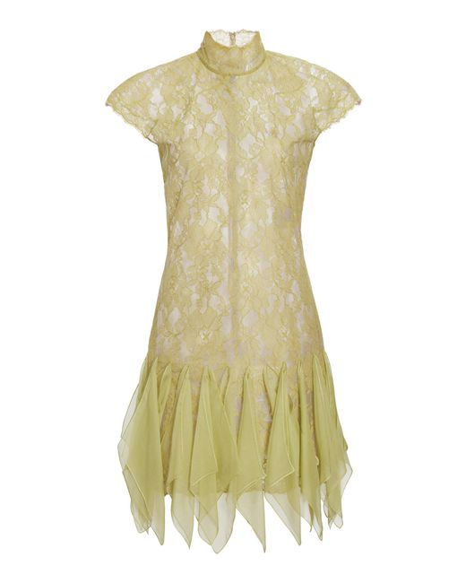 Valentino Garavani Green Frill-Trimmed Cotton-Blend Mini Dress