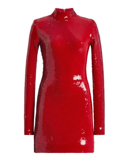 Sergio Hudson Red Mock-Neck Sequined Mini Dress