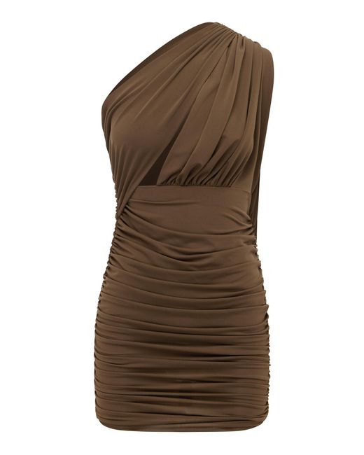 Alex Perry Brown One Shoulder Crepe Jersey Mini Dress