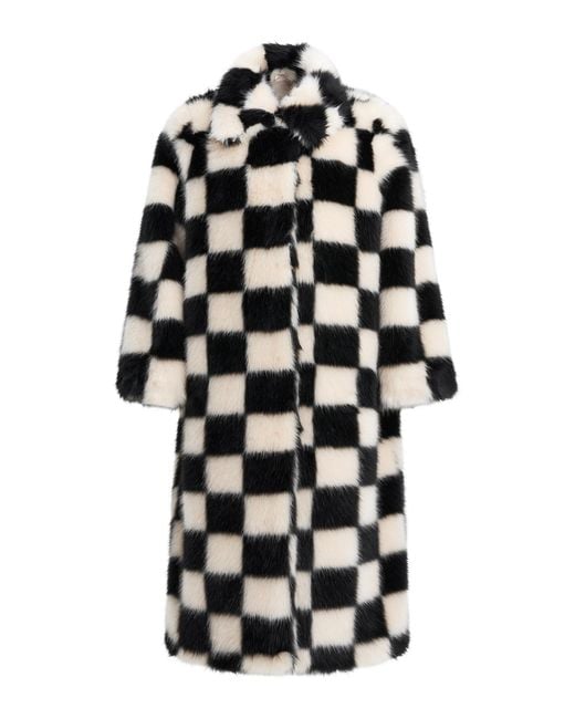 Stand Studio Black Nino Checked Faux Fur Coat