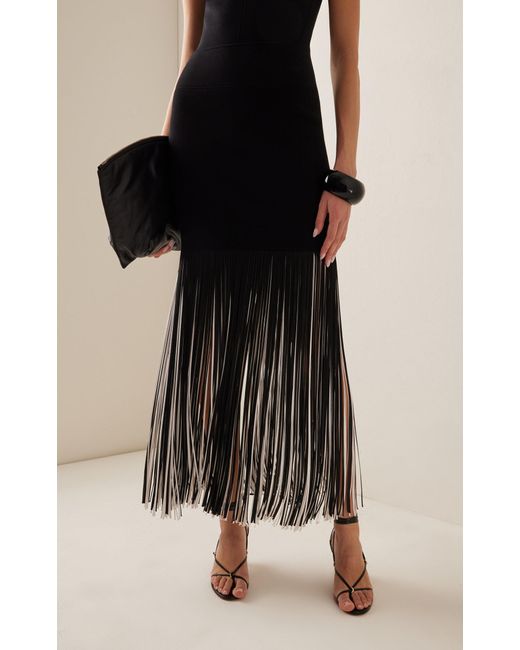 Galvan Black Mia Fringed Knit Maxi Skirt