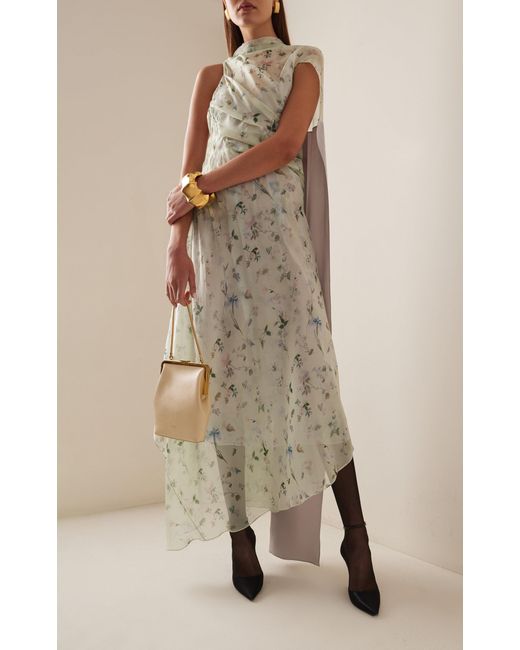 Givenchy White Draped Floral Silk Maxi Dress
