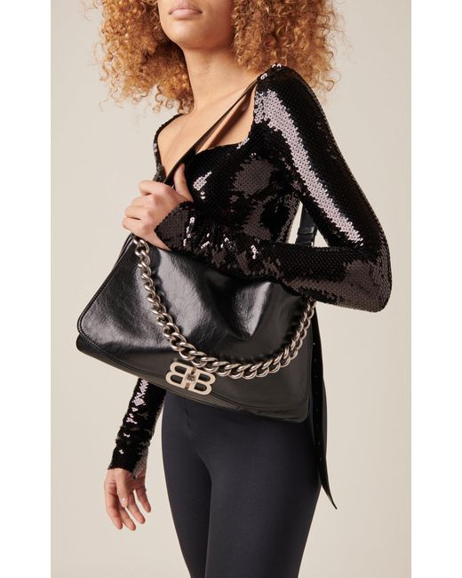 Balenciaga Black Bb Chain-detailed Leather Shoulder Bag