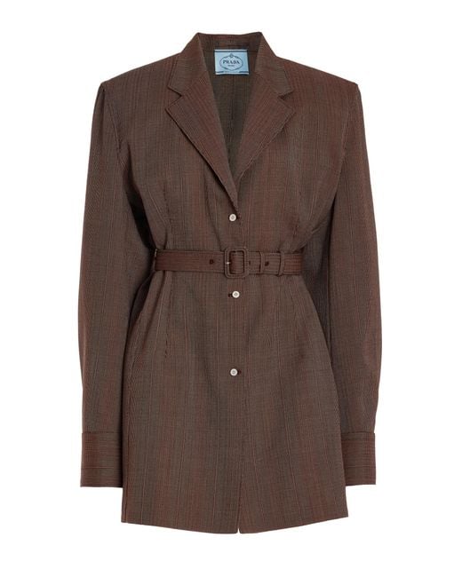 Prada Brown Single-breasted Pinstriped Wool Jacket