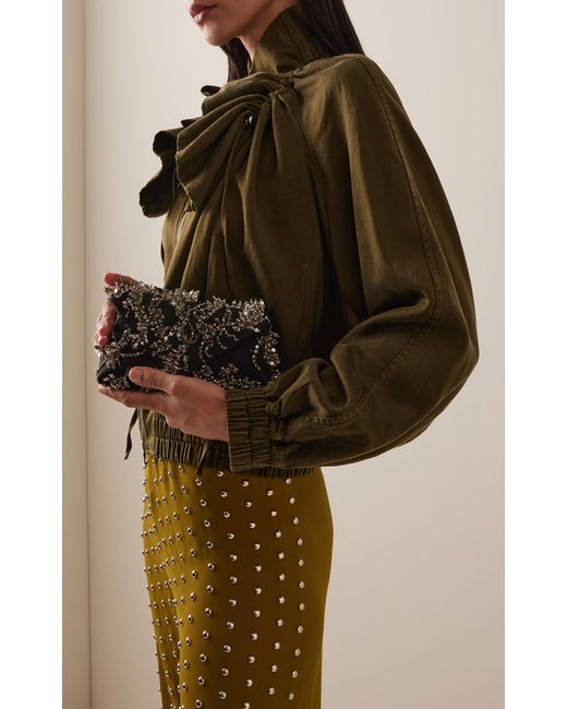 Dries Van Noten Black Embellished Canvas Clutch